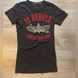 Y2K Johnson Motors Venice California 13 Rebels Biker Baby Tee Size S Fitted